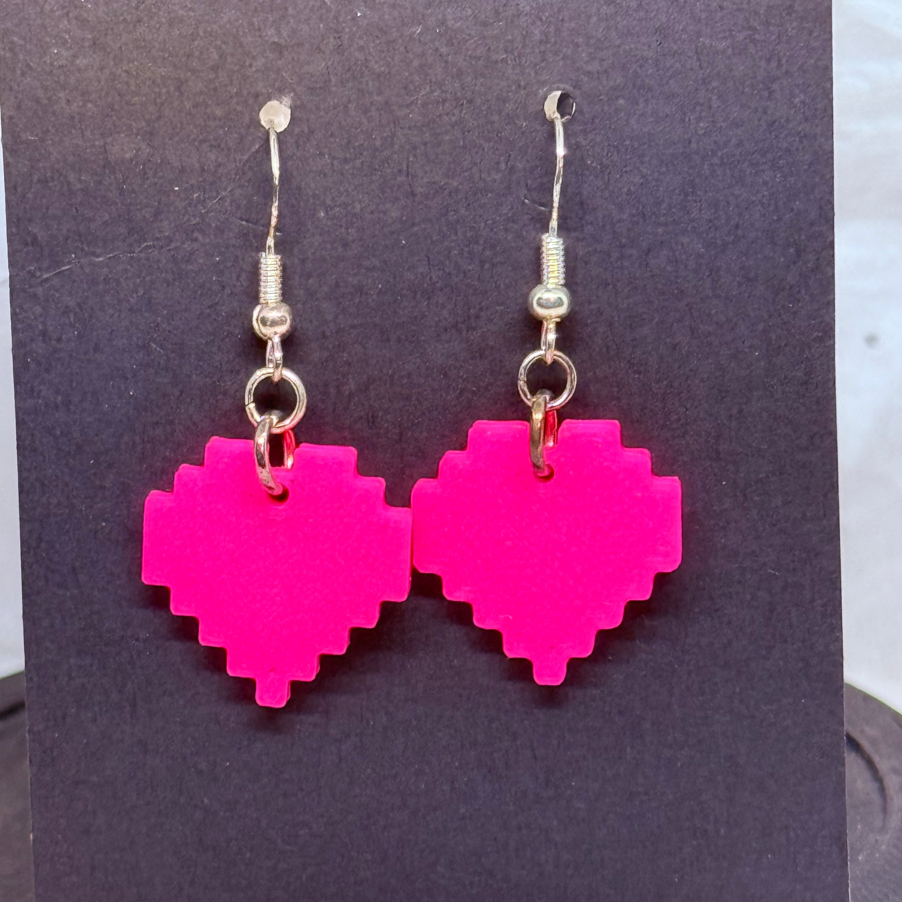 Mini Pixel Heart Earrings (Hot Pink)