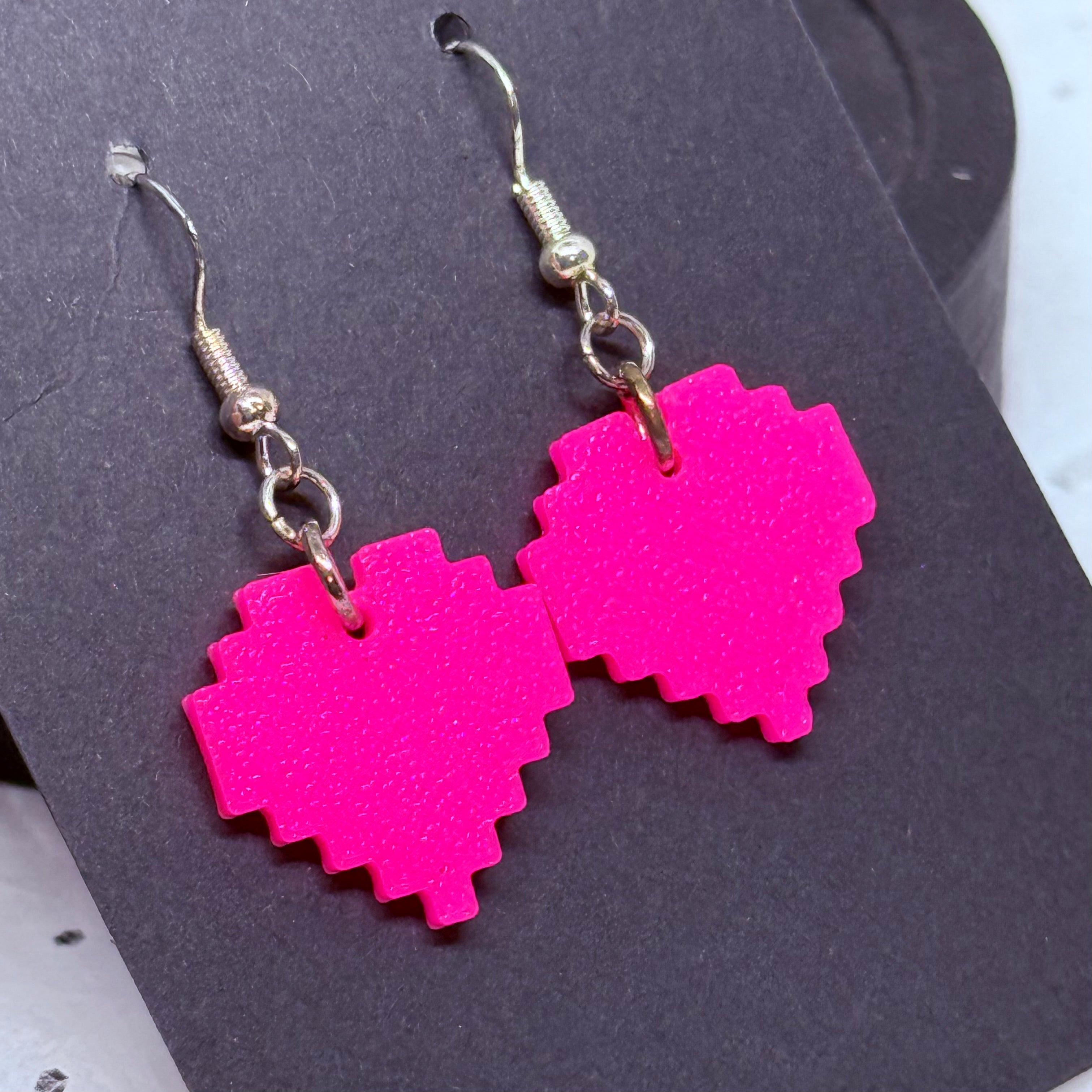 Mini Pixel Heart Earrings (Hot Pink)