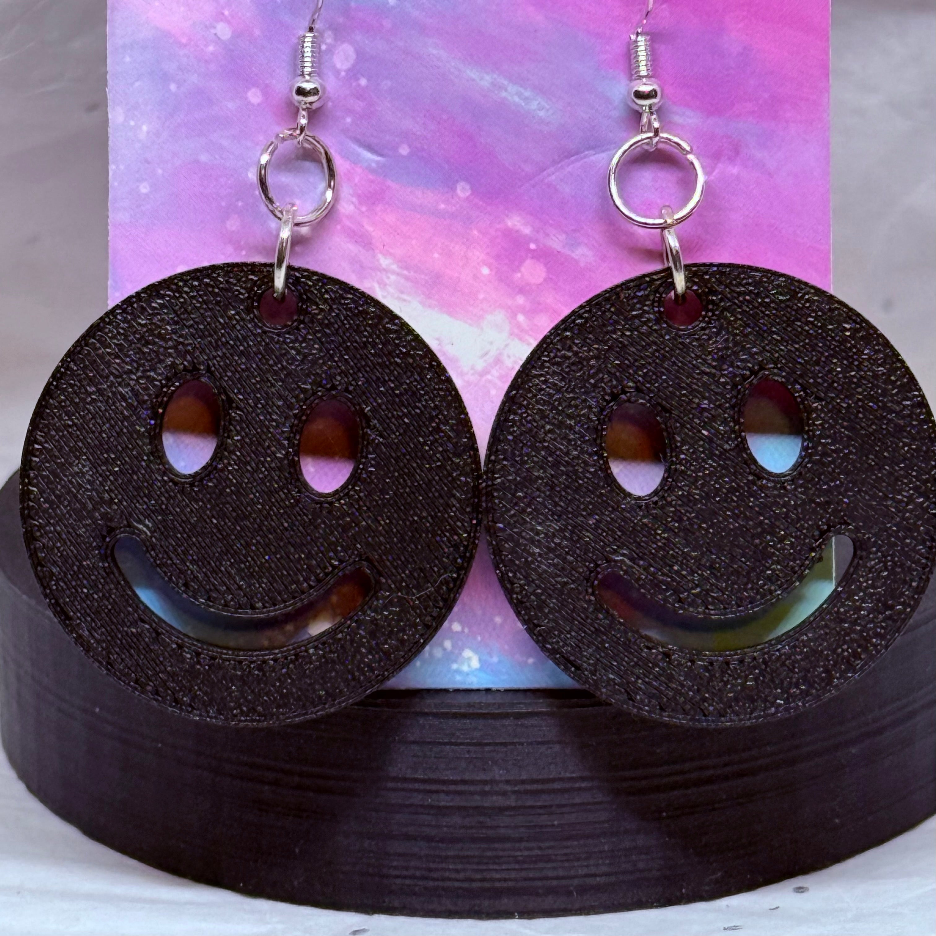 Smiley Face Earrings (Black)