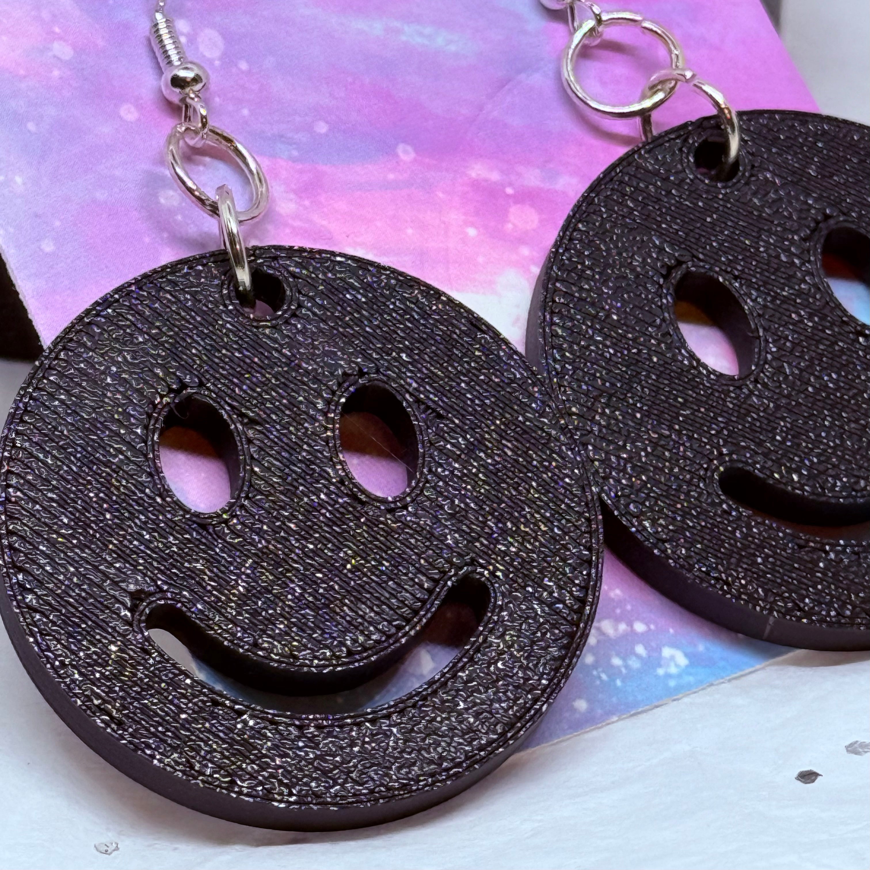 Smiley Face Earrings (Black)