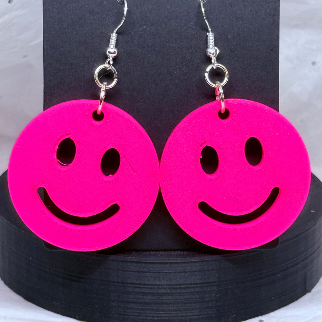 Hot Pink Smiley Faces | 3D Printed Earrings