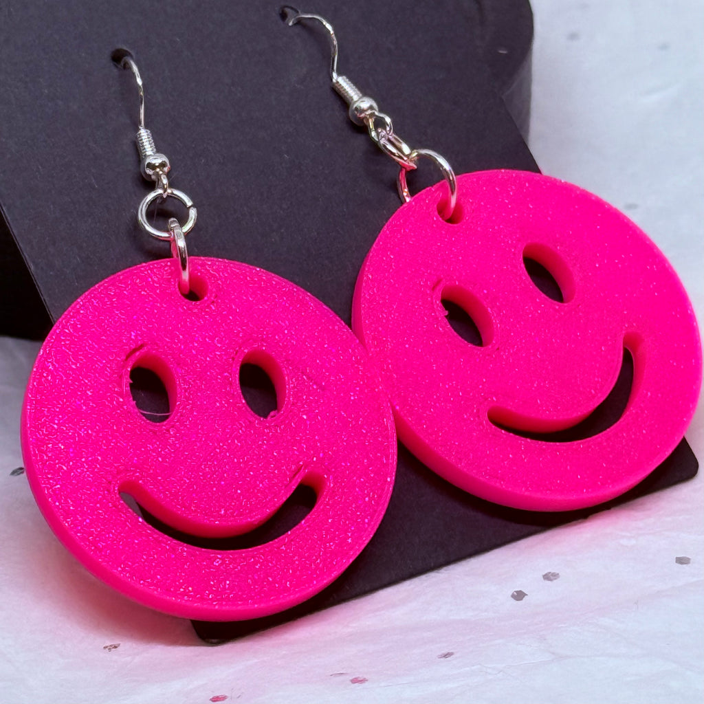 Hot Pink Smiley Faces | 3D Printed Earrings