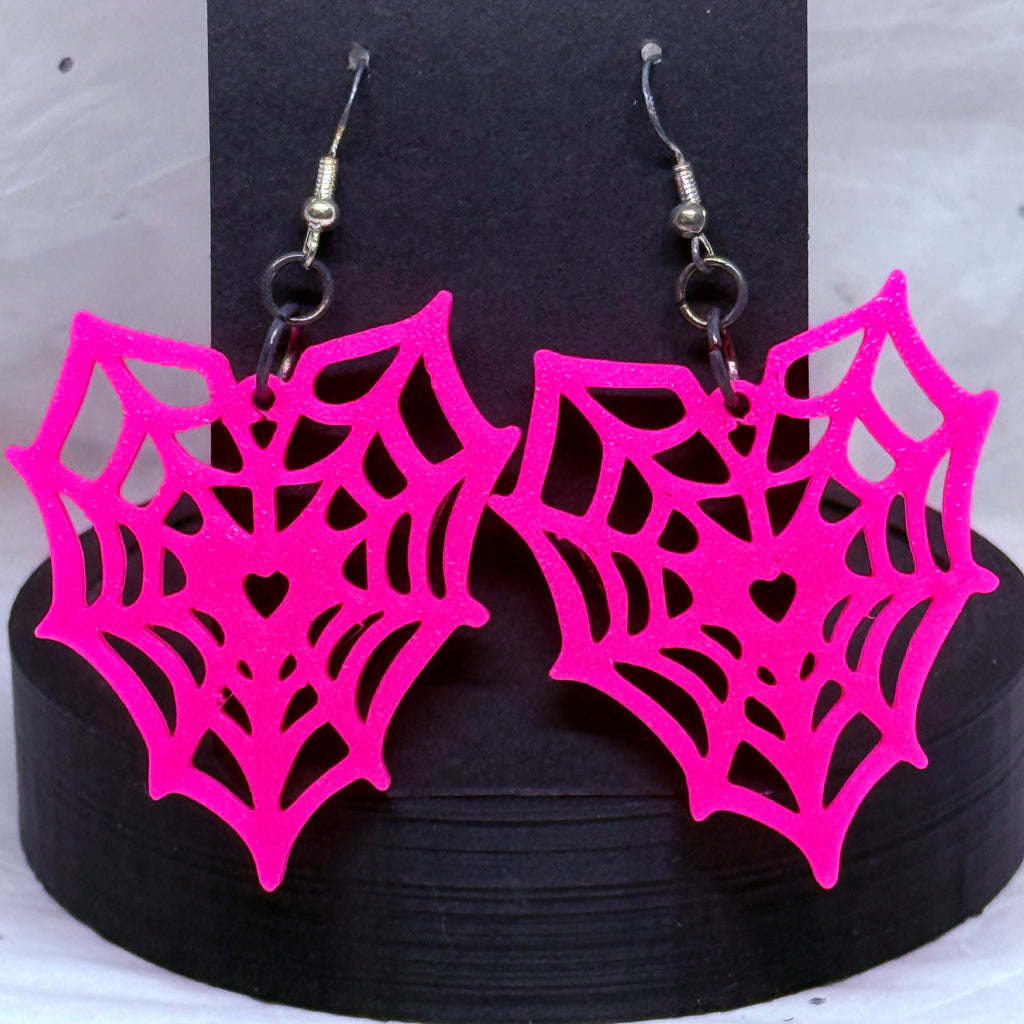 Hot Pink Spiderweb Heart | 3D Printed Earrings