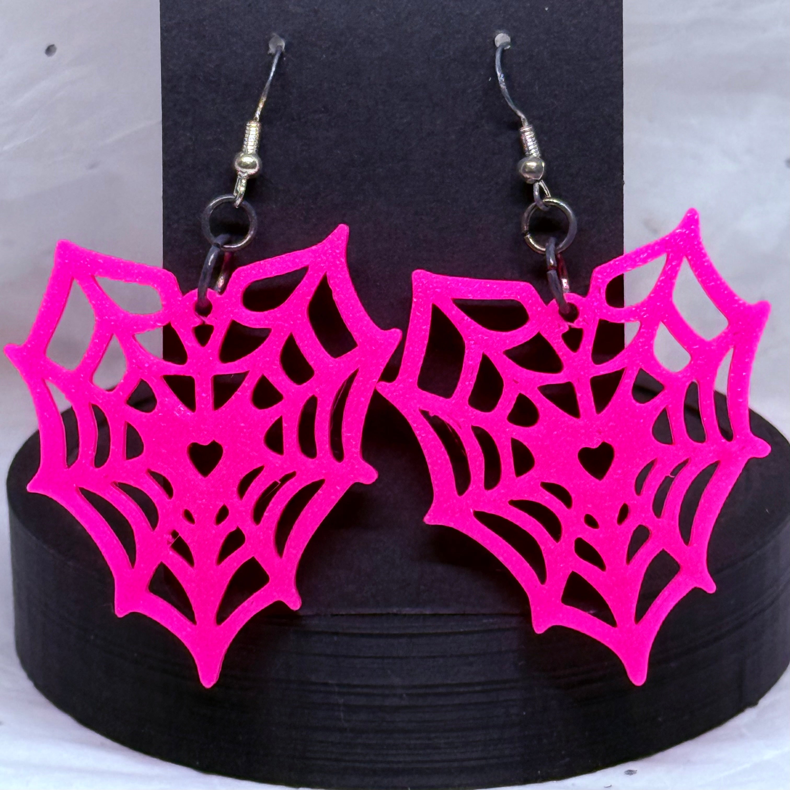 Spiderweb Heart Earrings (Hot Pink)