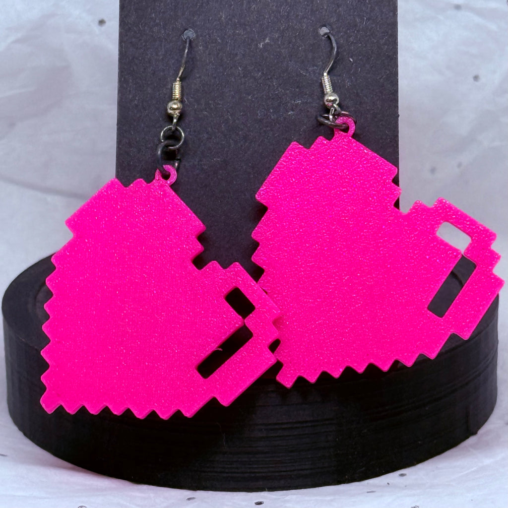 Big Pixel Hearts (Hot Pink) | 3D Printed Earrings