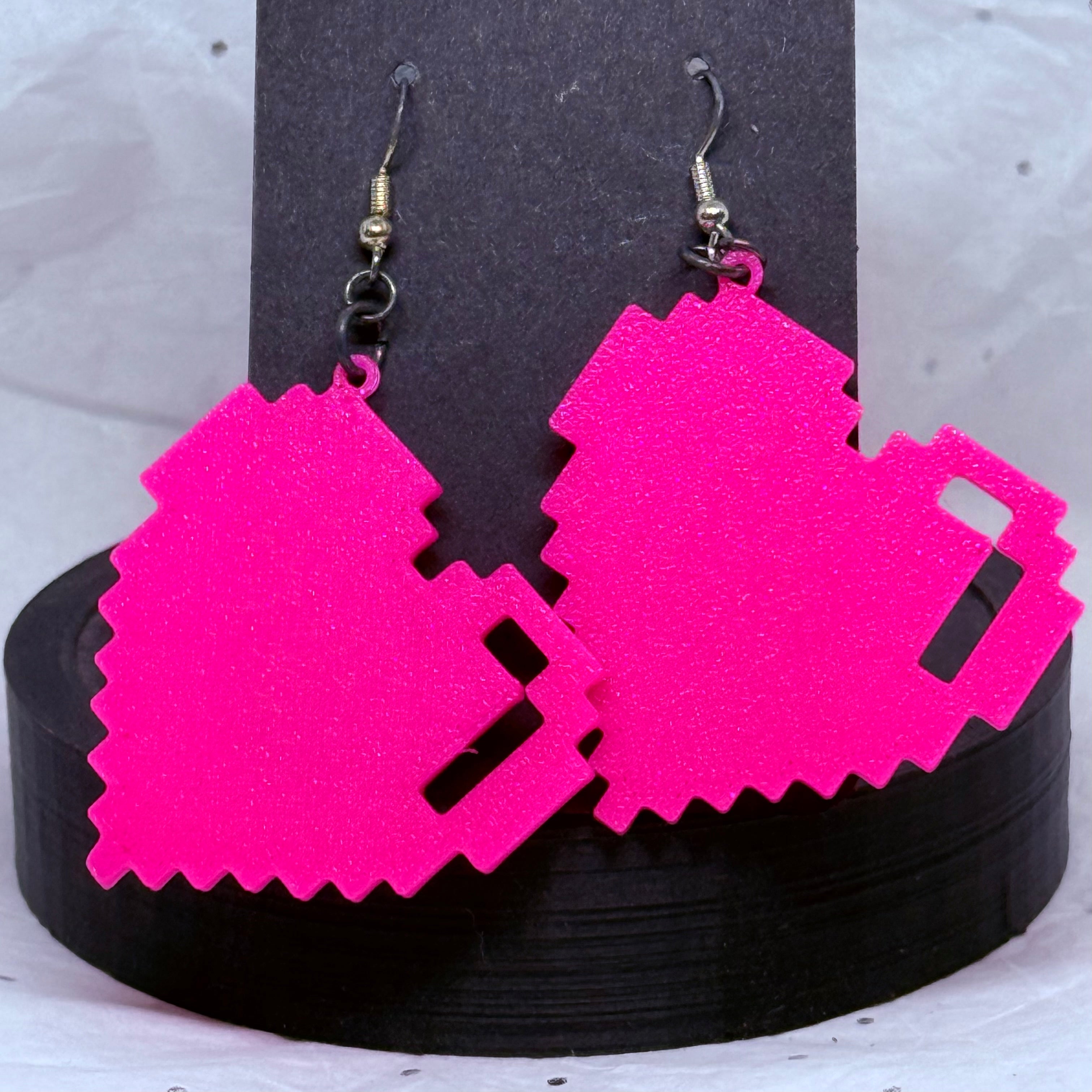 Big Pixel Heart Earrings (Hot Pink)