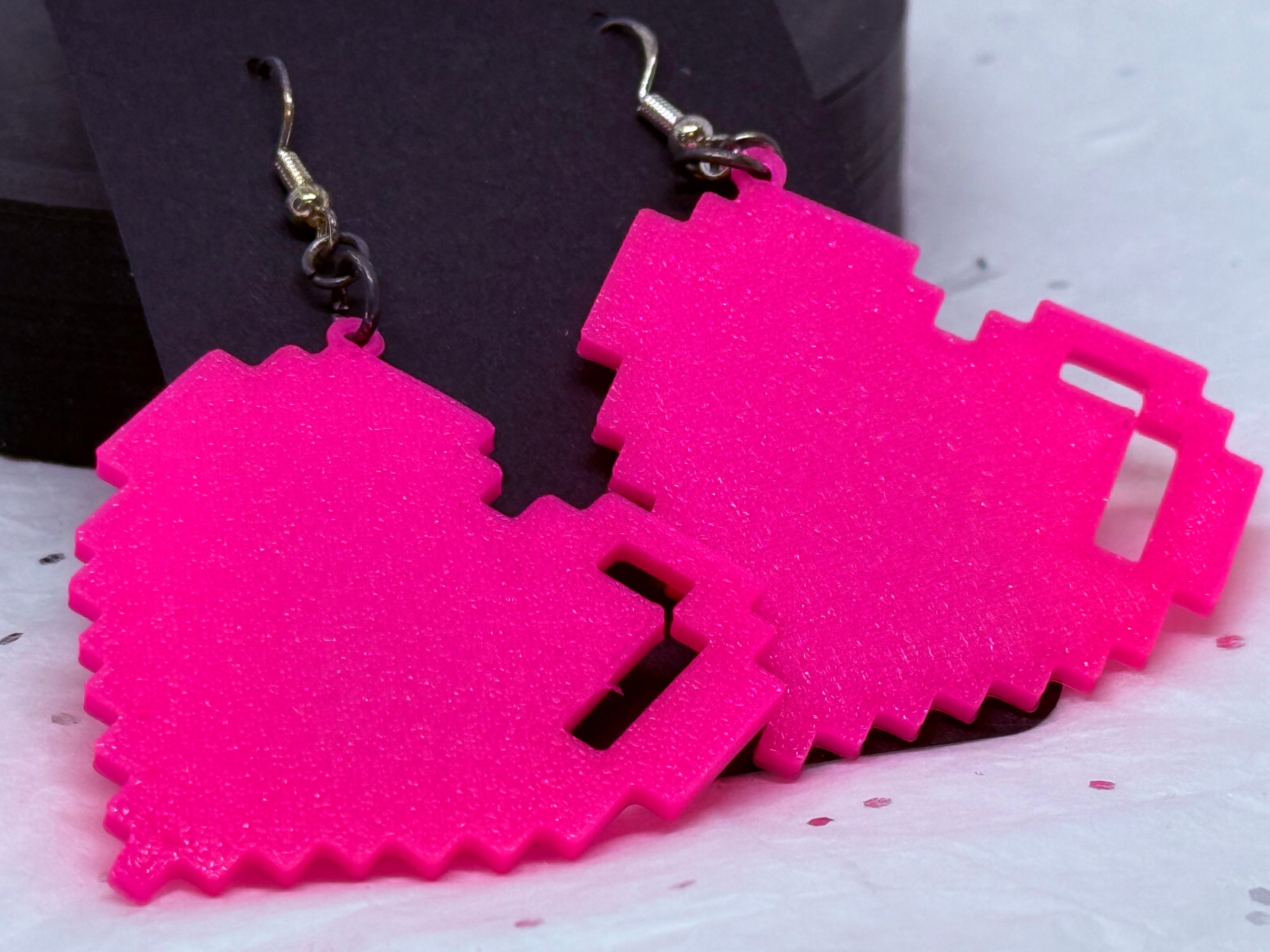 Big Pixel Heart Earrings (Hot Pink)