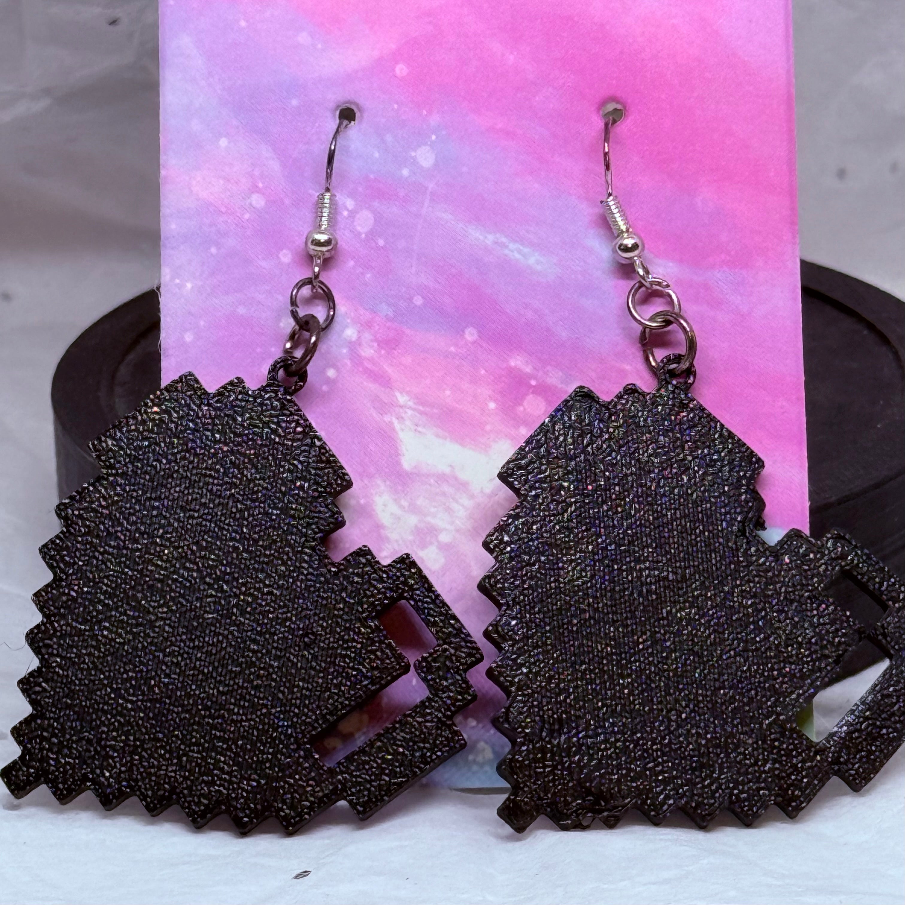 Big Pixel Heart Earrings (Black)