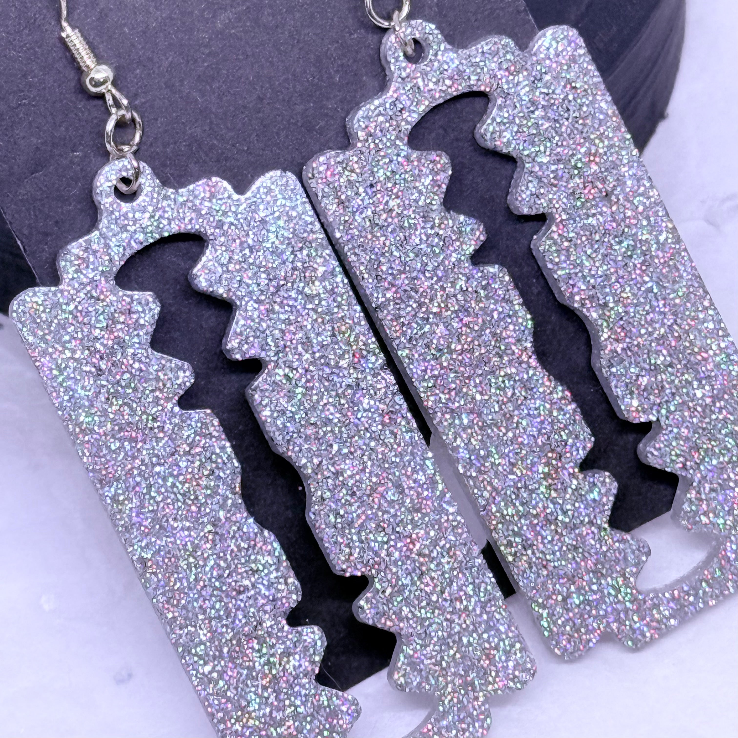 Silver Razor Blades | Resin Earrings