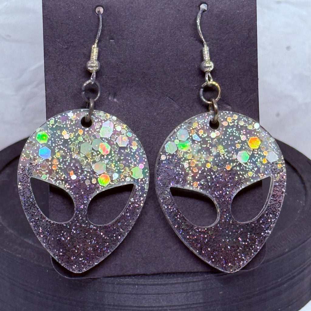 Alien Earrings (Black & Silver)