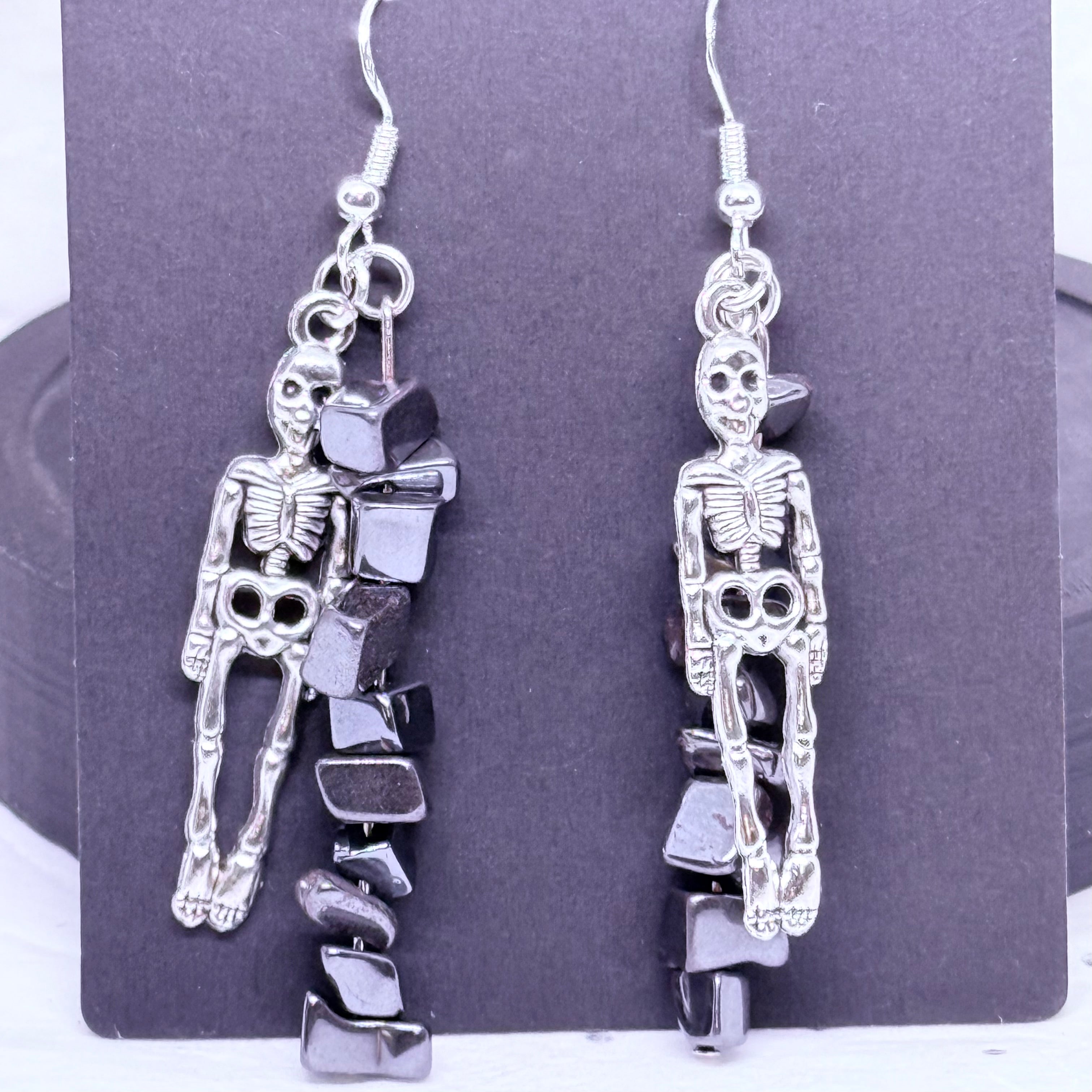 Graphite Skeletons | Beaded Earrings