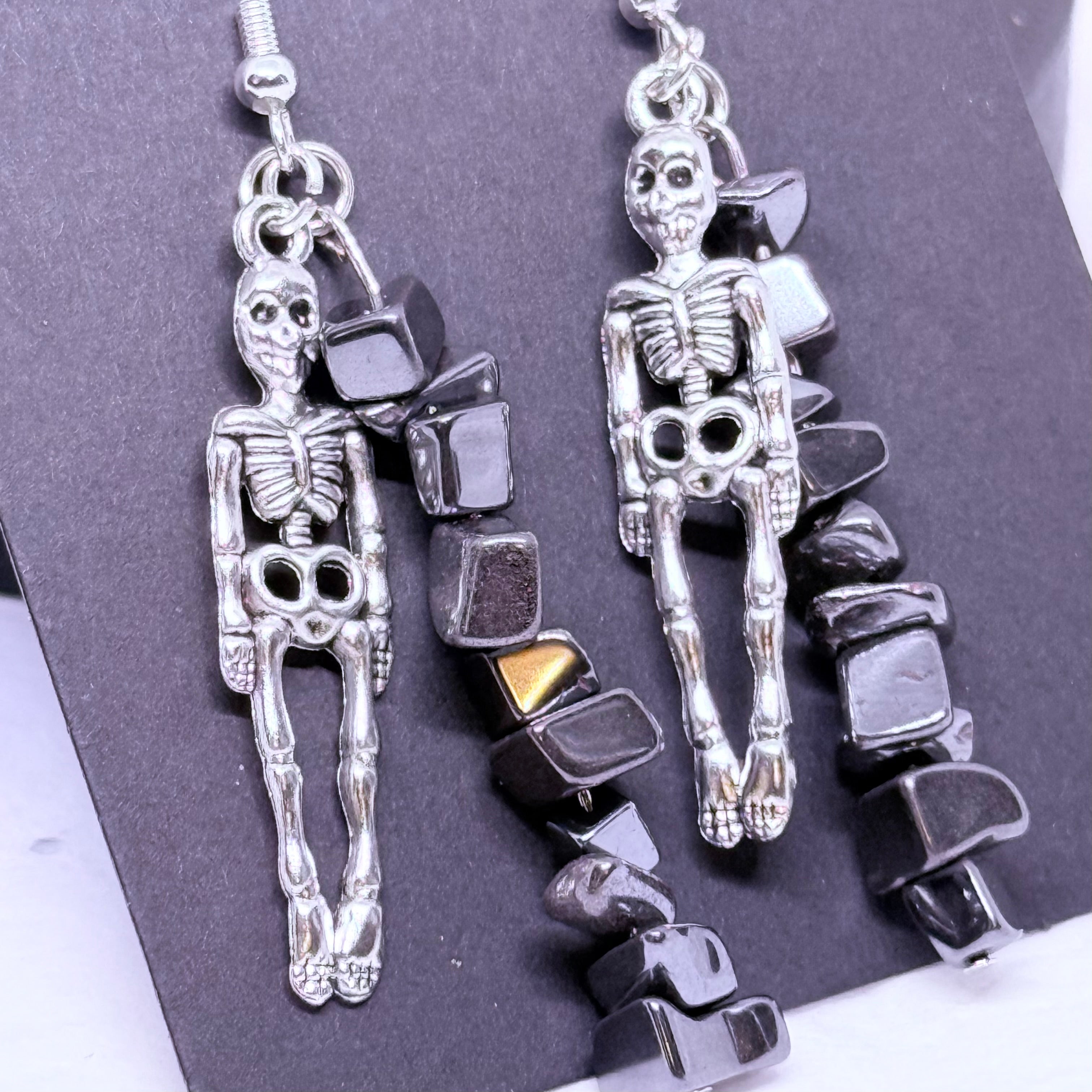 Graphite Skeletons | Beaded Earrings