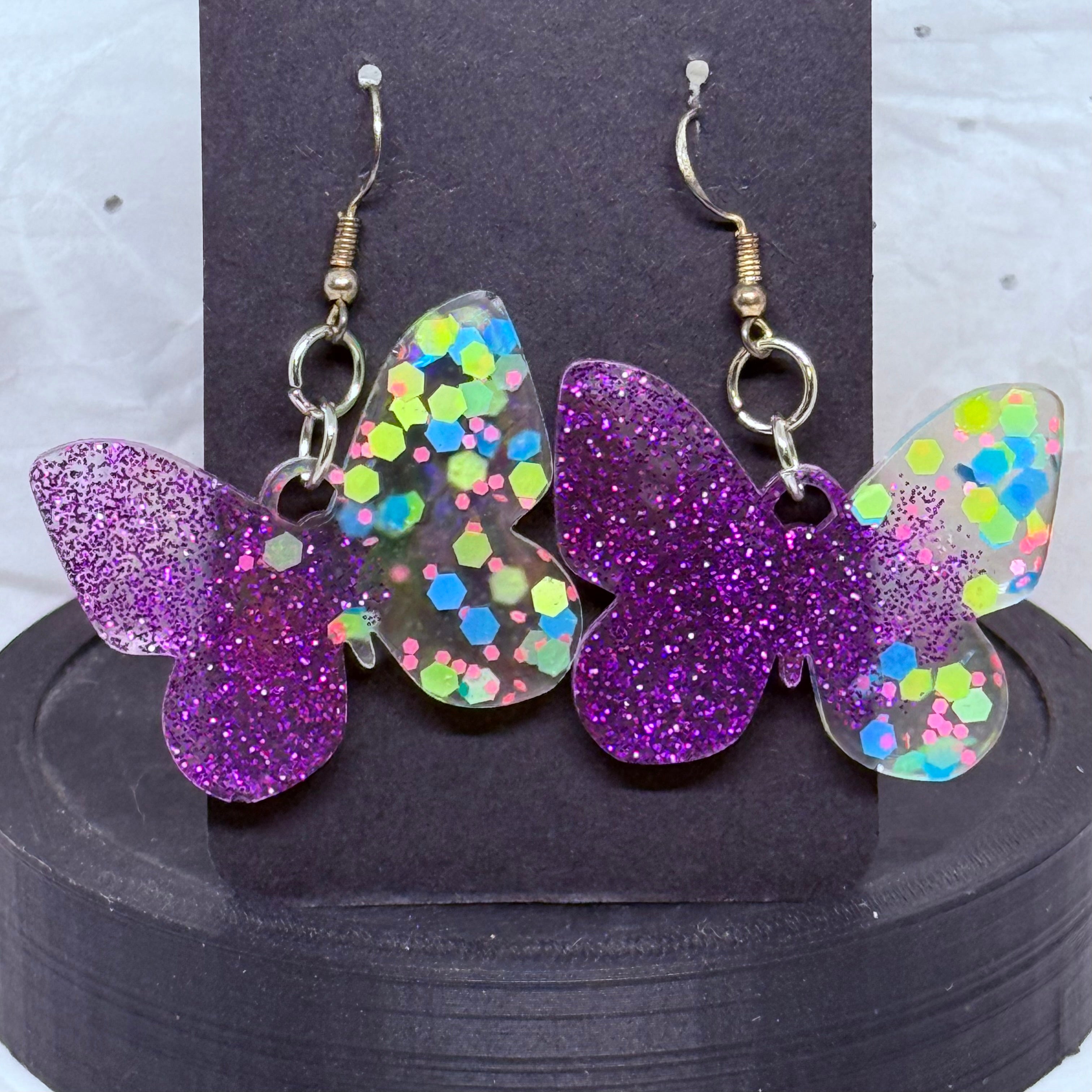 Pastel & Purple Butterflies | Resin Earrings