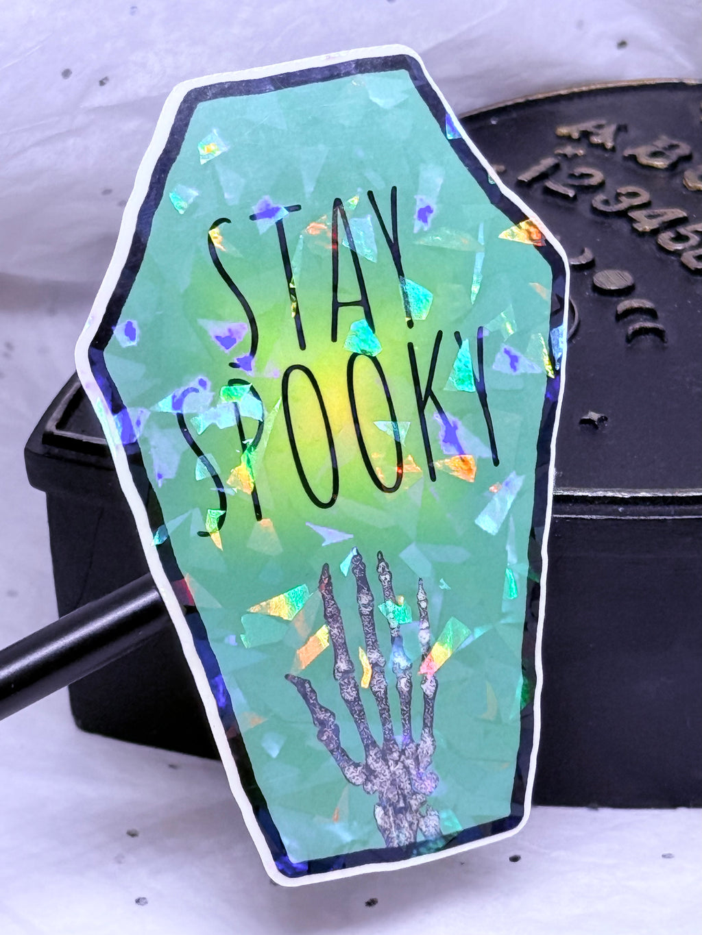 Stay Spooky Coffin with Skeleton Hand | Sticker