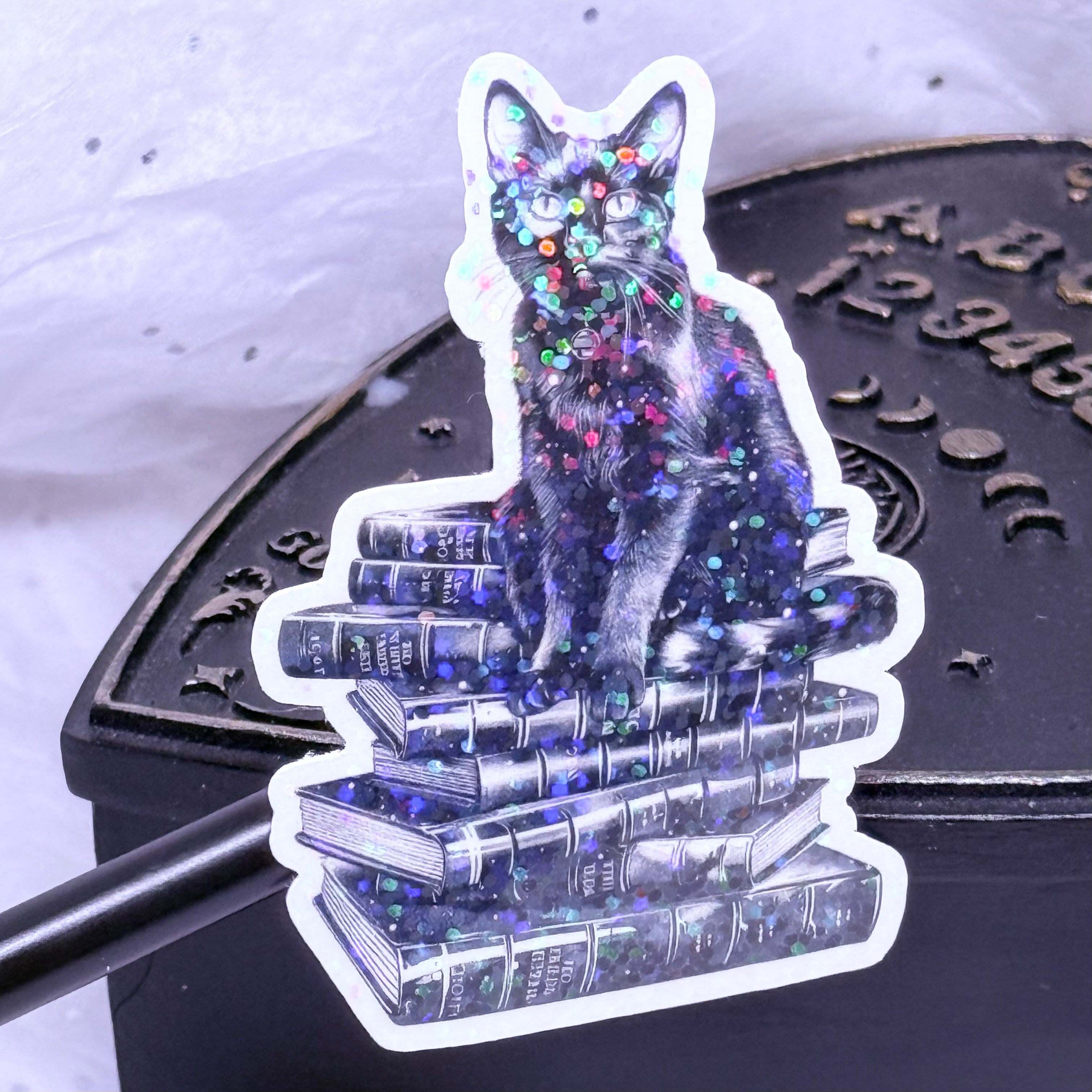 Black Cat on Books Sticker