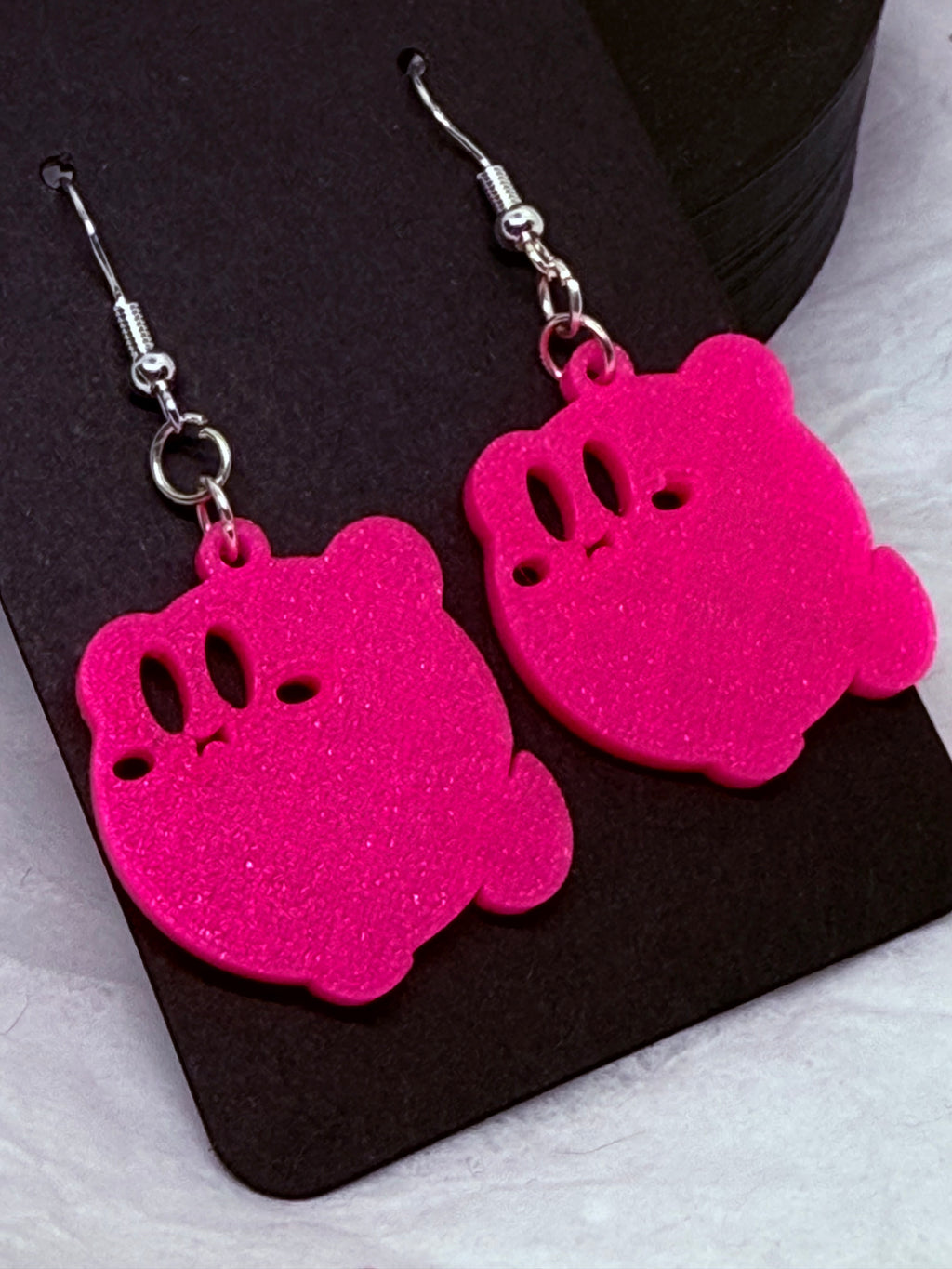Hot Pink Kirby | 3D Printed Earrings