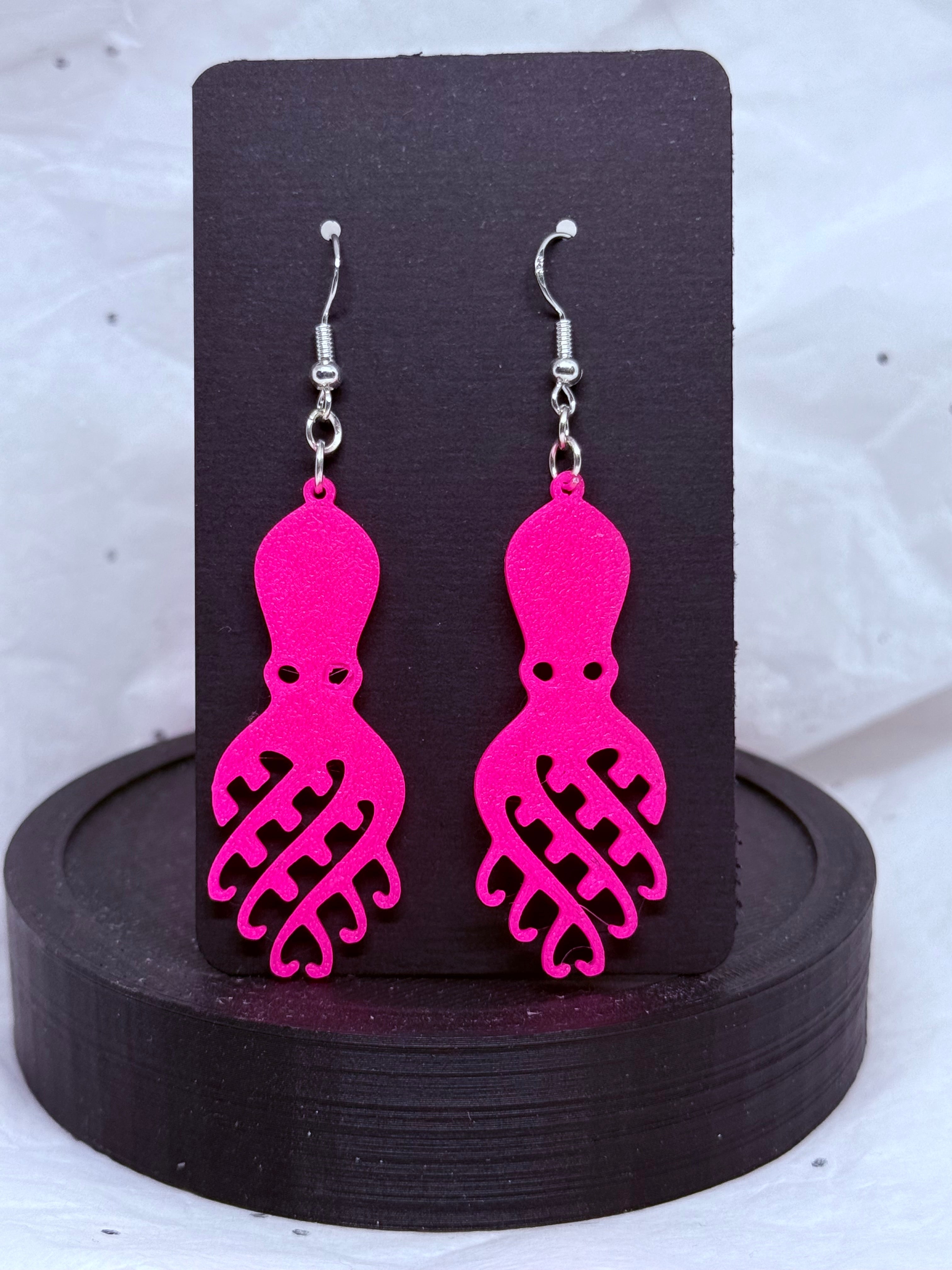 Hot Pink Octopus| 3D Printed Earrings