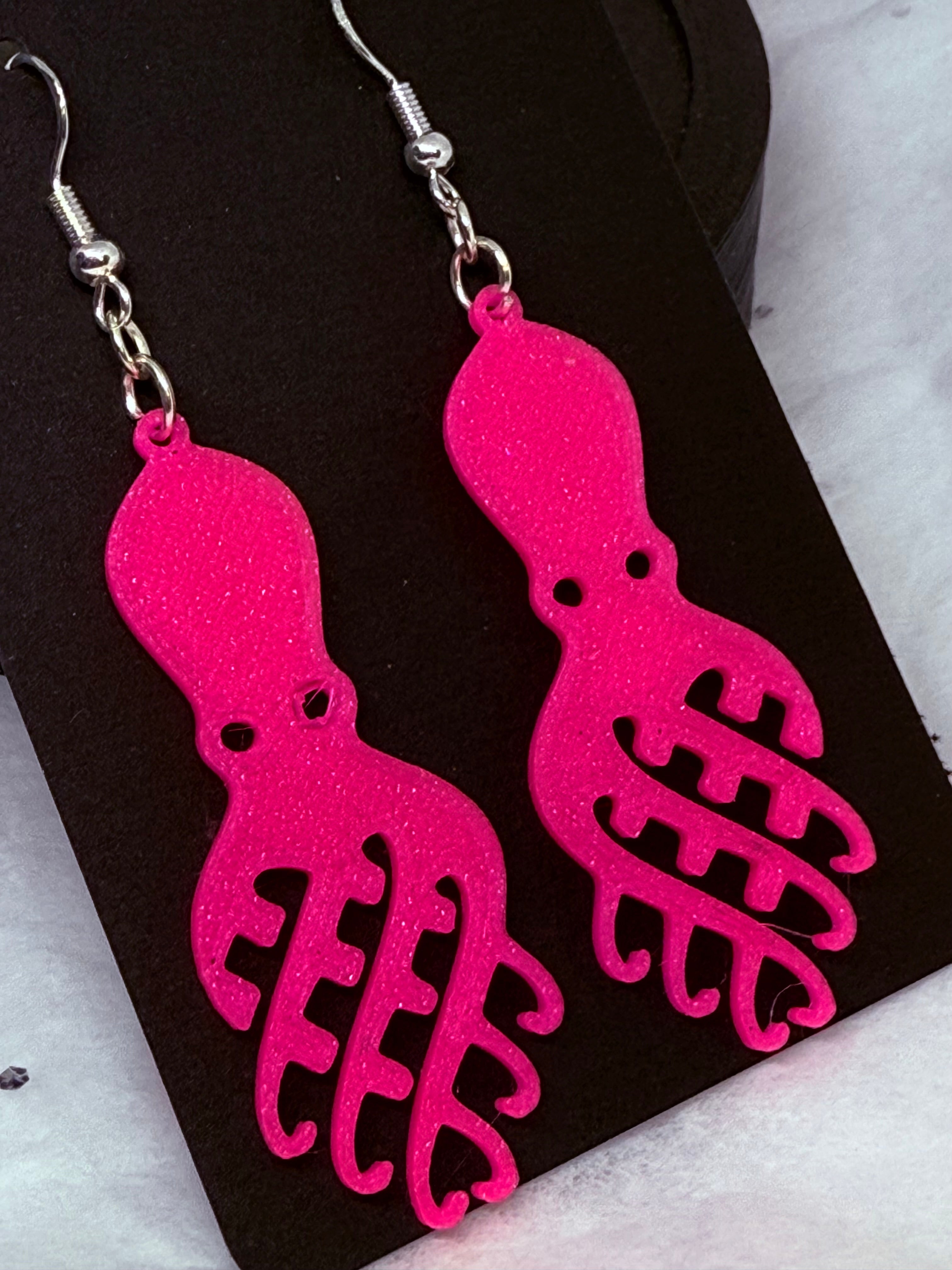 Hot Pink Octopus| 3D Printed Earrings