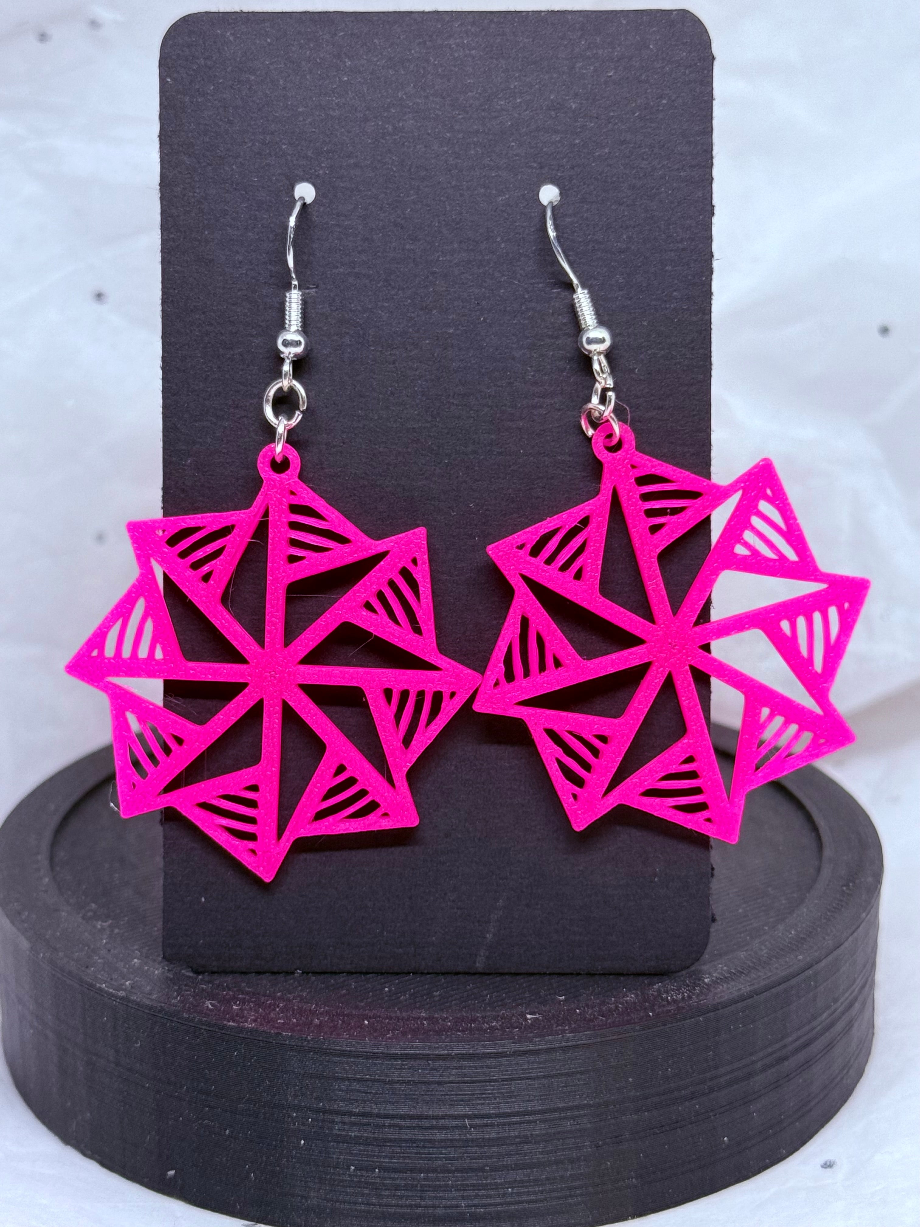 Hot Pink Hypnotic Shapes | 3D Printed Earrings