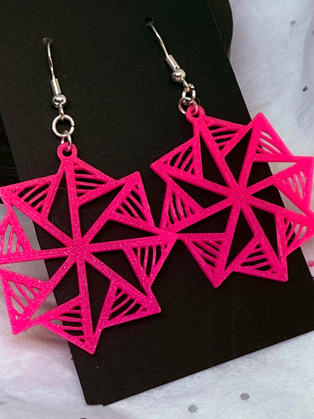 Hot Pink Hypnotic Shapes | 3D Printed Earrings