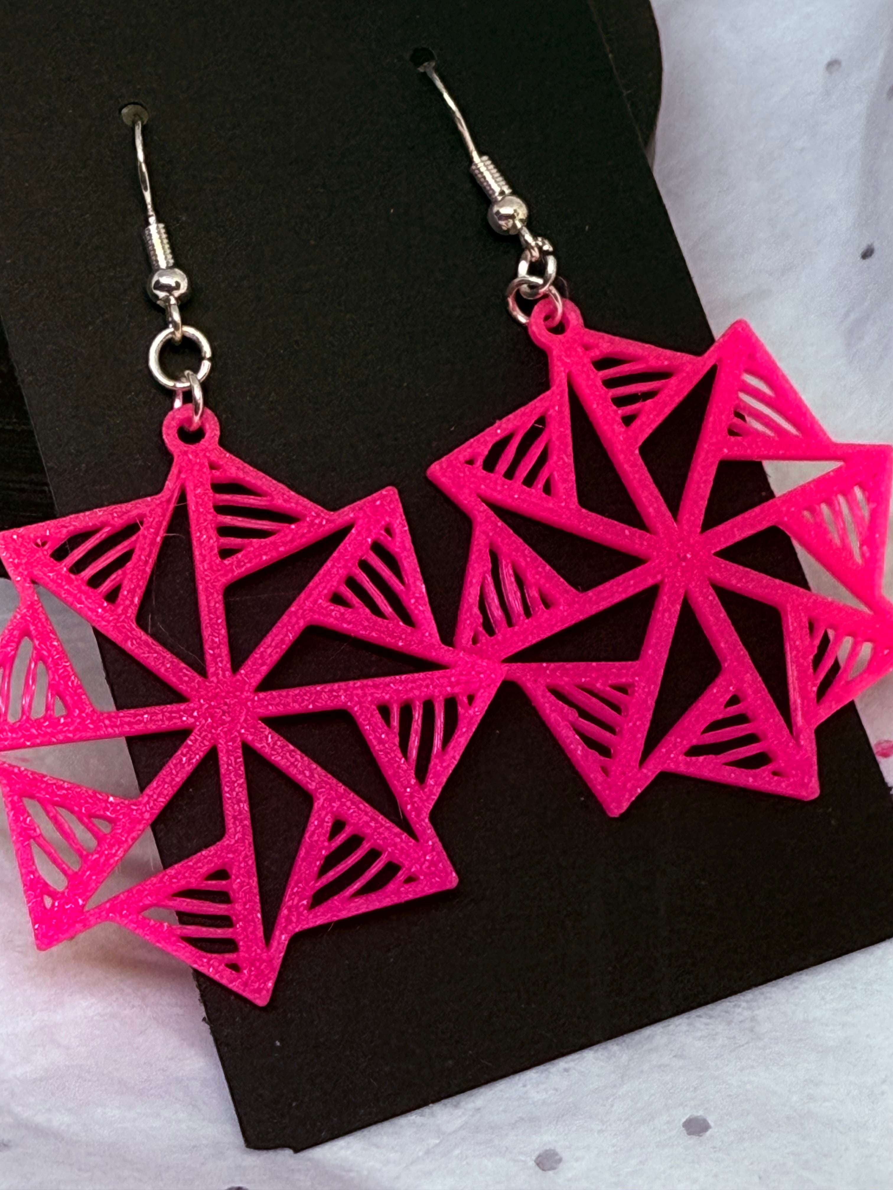 Hot Pink Hypnotic Shapes | 3D Printed Earrings