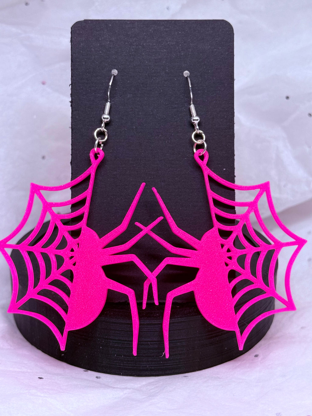 Hot Pink Spider & Web | 3D Printed Earrings