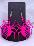 Hot Pink Spider & Web | 3D Printed Earrings