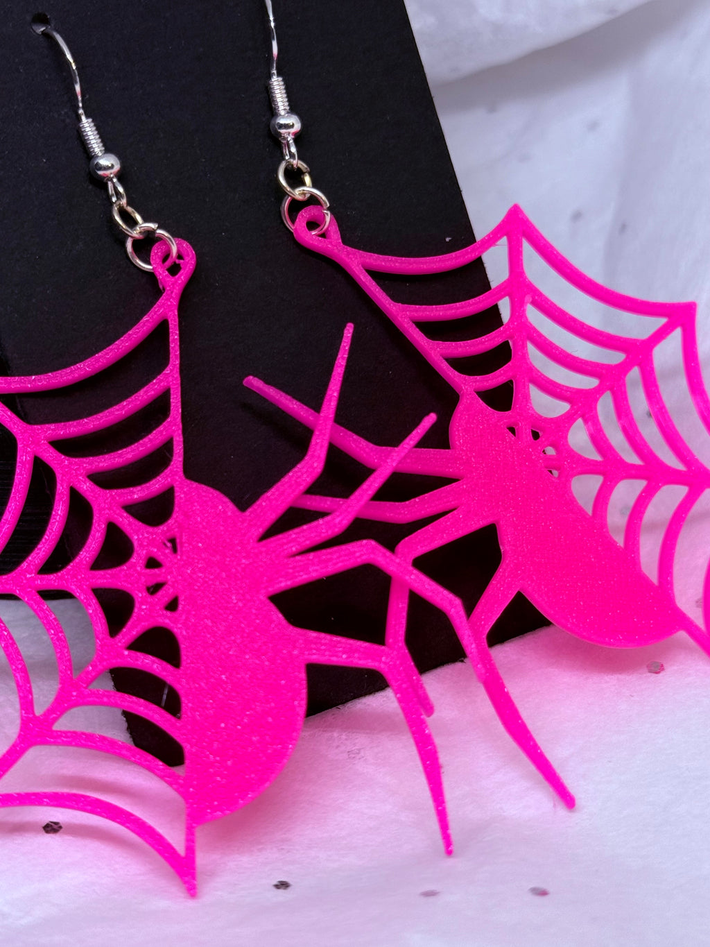 Hot Pink Spider & Web | 3D Printed Earrings