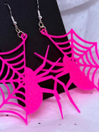 Hot Pink Spider & Web | 3D Printed Earrings