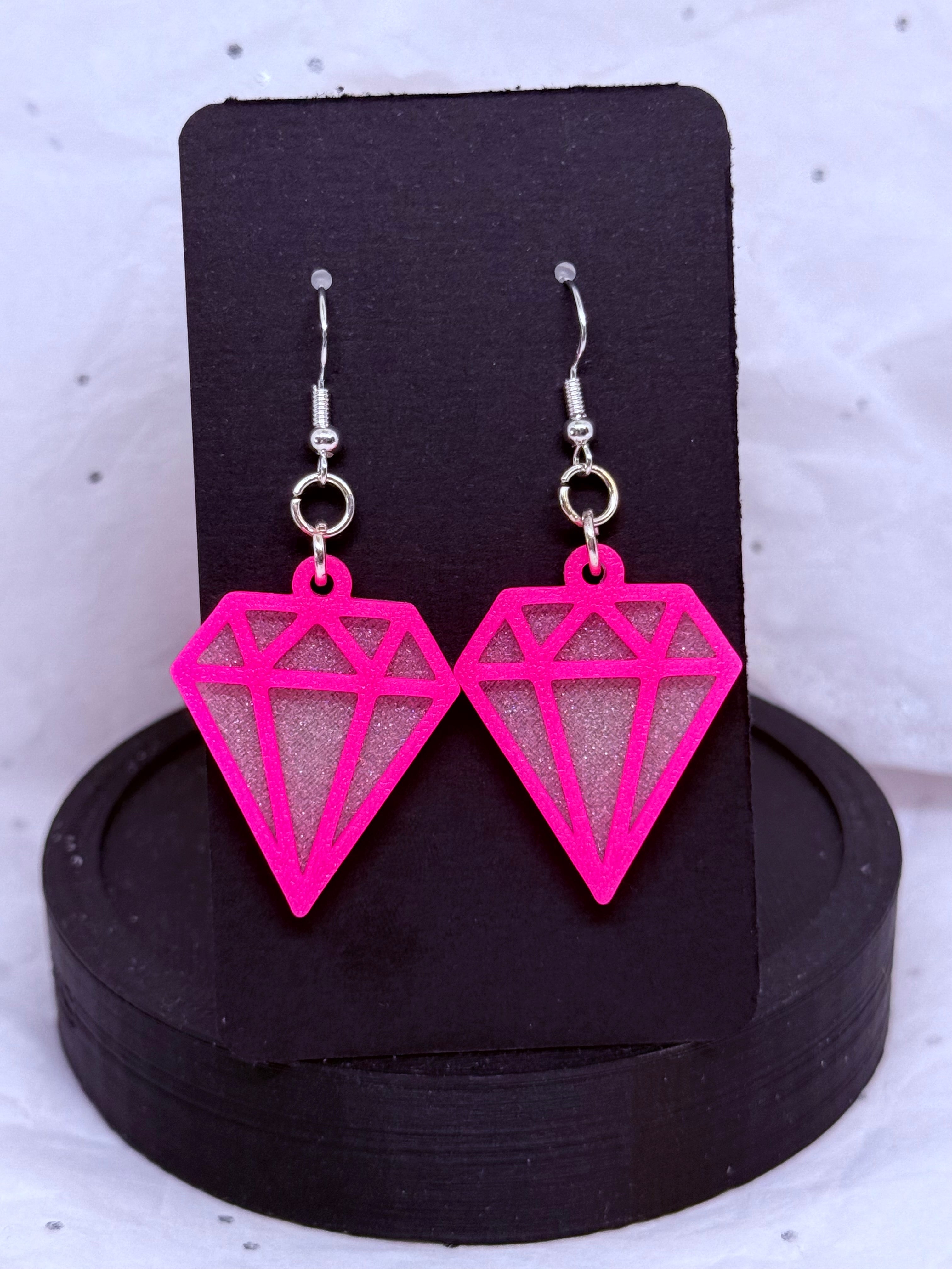 Hot Pink Diamonds | 3D Printed Earrings