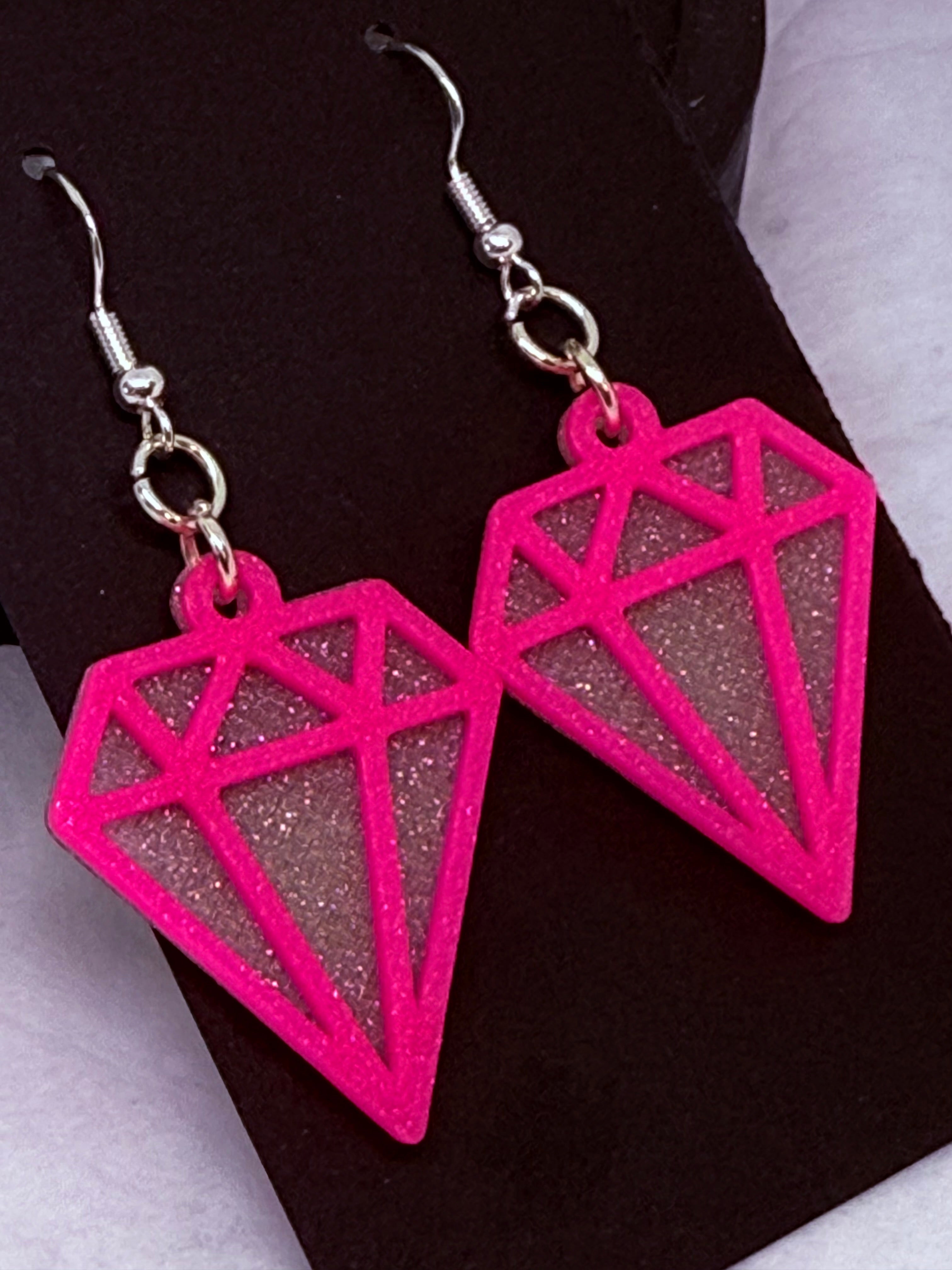 Hot Pink Diamonds | 3D Printed Earrings