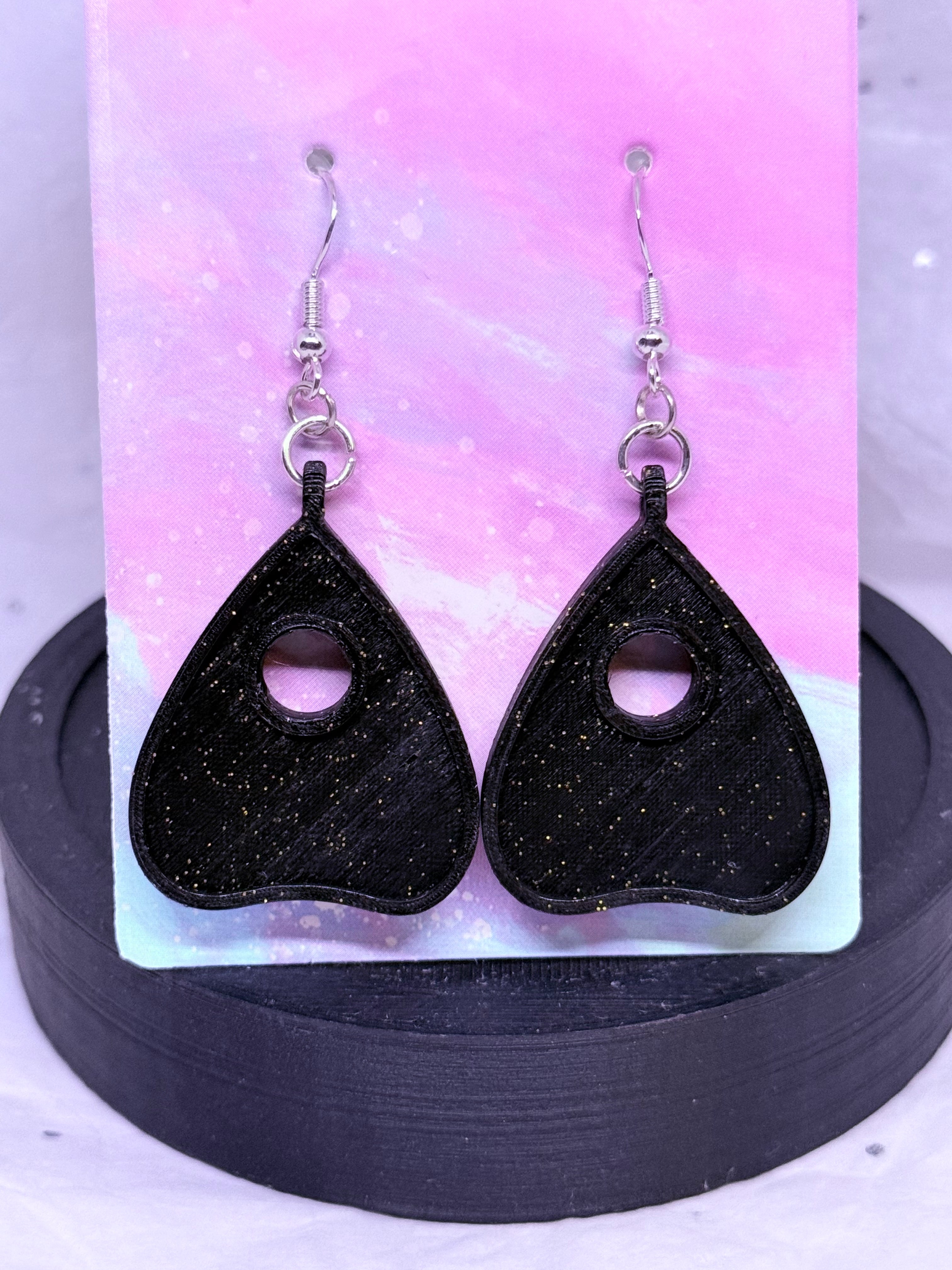 Black & Gold Glitter Planchettes | 3D Printed Earrings