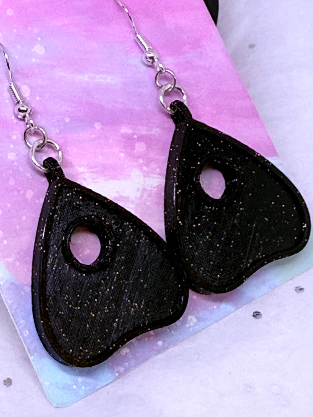 Black & Gold Glitter Planchettes | 3D Printed Earrings