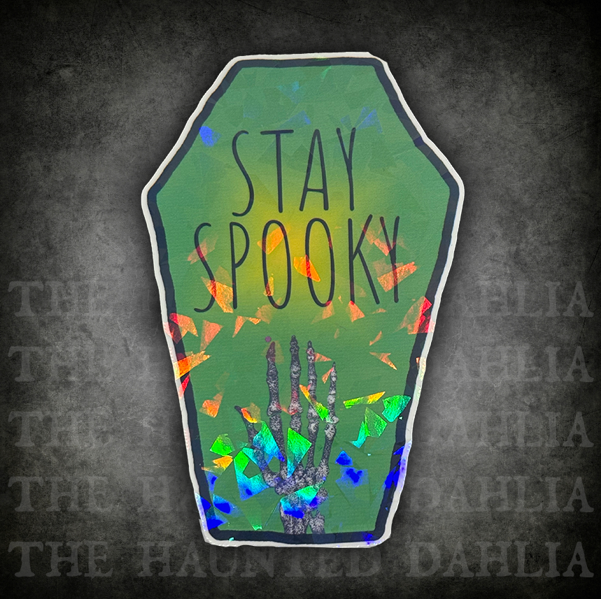 Stay Spooky Coffin with Skeleton Hand | Sticker