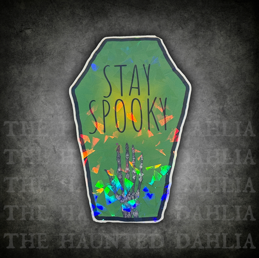 Stay Spooky Coffin with Skeleton Hand Sticker
